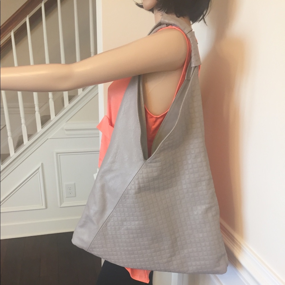 Asymmetrical Grey Leather Purse